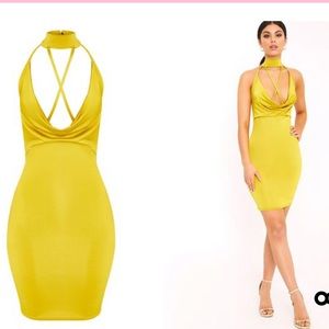 Jesime Dark Lime Slinky Cowl Neck Bodycon Dress